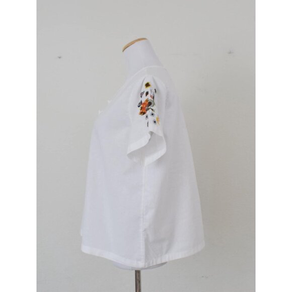 Vintage 80s/90s White‎ Embroidered Boxy Pullover Blouse - Picture 2 of 10